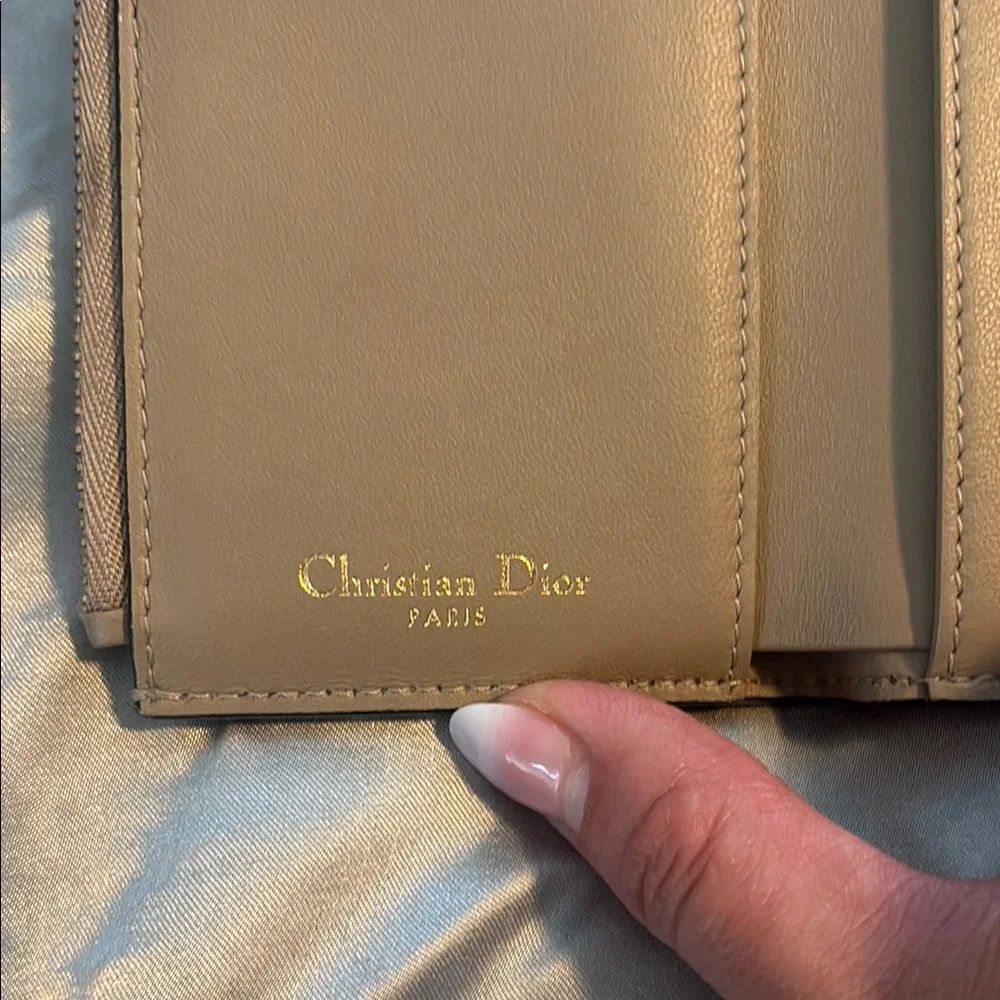 Dior Saddle Lotus Goatskin Taupe Wallet with D Charm Gold Accent